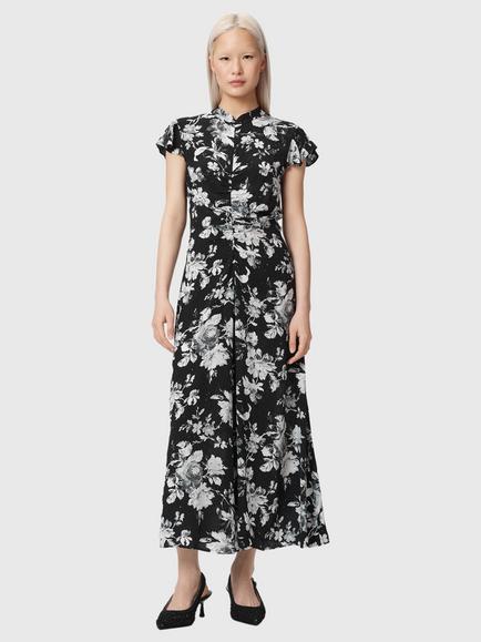 AllSaints Lolita Floral Cap Sleeve Dress containing LENZING™ ECOVERO™ Viscose, Black/Multi, Black/Multi