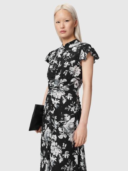 AllSaints Lolita Floral Cap Sleeve Dress containing LENZING™ ECOVERO™ Viscose, Black/Multi - view 2, Black/Multi