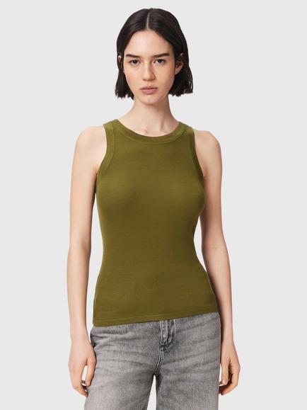 AllSaints Rina Slim Fit Vest containing TENCEL™ Lyocell, Green Khaki, Green Khaki