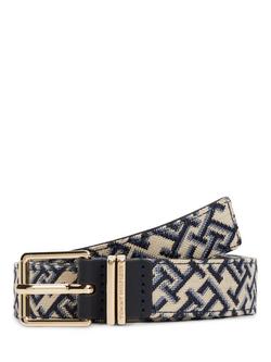 Tommy Hilfiger Jacquard Double Keeper Square Buckle Belt , Blue/Multi, Blue/Multi