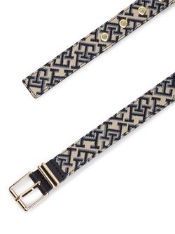 Tommy Hilfiger Jacquard Double Keeper Square Buckle Belt , Blue/Multi - view 2, Blue/Multi