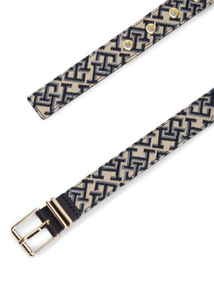 Tommy Hilfiger Jacquard Double Keeper Square Buckle Belt , Blue/Multi - view 2, Blue/Multi