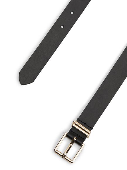 Tommy Hilfiger Square Buckle Logo Keeper Leather Belt, Black - view 2, Black