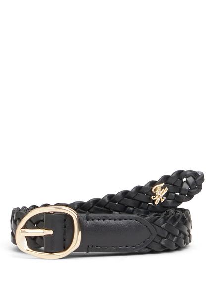 Tommy Hilfiger Sculpted Buckle Braided Leather Belt, Black, Black