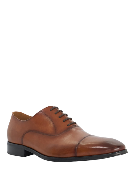 Dune London Solver Leather Oxford Shoes, Dark Tan - view 2, Dark Tan