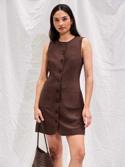 Ro&Zo Button Front A-Line Mini Dress, Brown, Brown