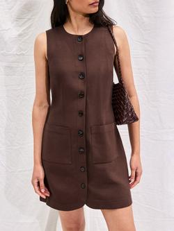 Ro&Zo Button Front A-Line Mini Dress, Brown - view 2, Brown
