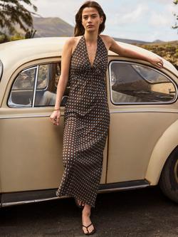Ro&Zo Petite Spot Print Halter Neck Dress, Brown/Blue, Brown/Blue