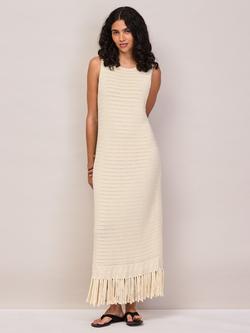 Ro&Zo Petite Sleeveless Fringe Hem Cotton Knit Maxi Dress, Natural, Natural
