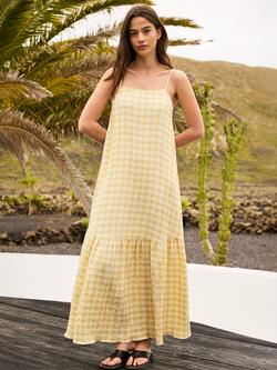Ro&Zo Petite Gingham Cotton Rich Smock Maxi Dress, Yellow, Yellow