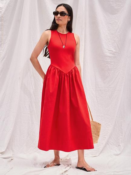 Ro&Zo Sleeveless Fit and Flare Midi Dress, Red, Red