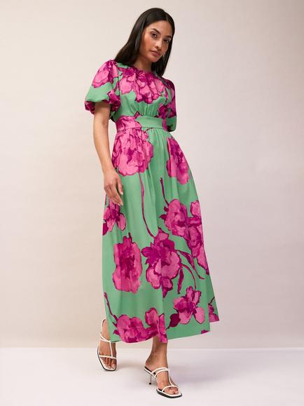 Ro&Zo Rosanna Floral Fit and Flare Midi Dress, Green, Green