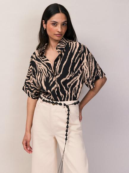 Ro&Zo Zebra Print Shirt, Black, Black