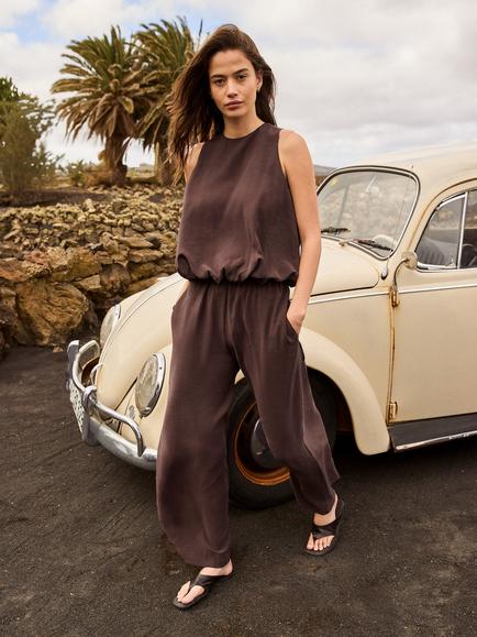 Ro&Zo Petite Drawstring Trousers, Brown, Brown