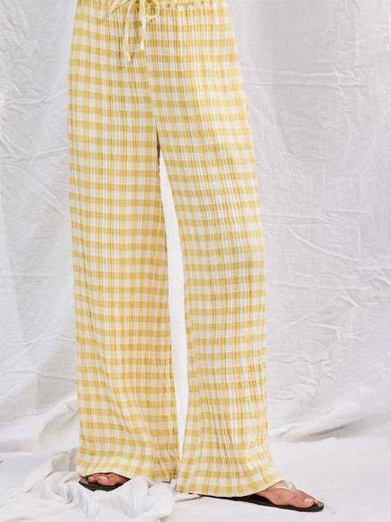 Ro&Zo Check Wide Leg Trousers, Yellow - view 2, Yellow