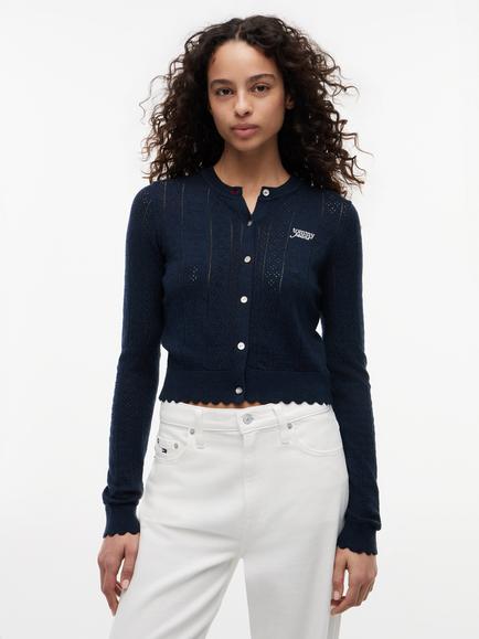 Tommy Hilfiger Slim Pointelle Flag Cardigan, Blue Navy, Blue Navy