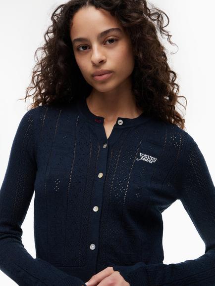 Tommy Hilfiger Slim Pointelle Flag Cardigan, Blue Navy - view 2, Blue Navy