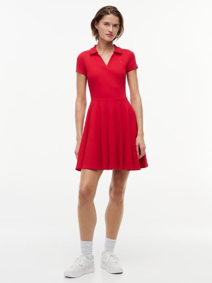 Tommy Hilfiger Ribbed Polo Mini Dress, Red Mid