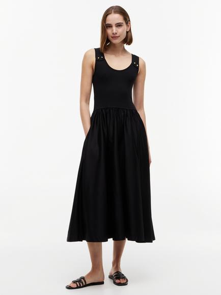 Tommy Hilfiger Button Slim Mixed Midi Dress, Black, Black