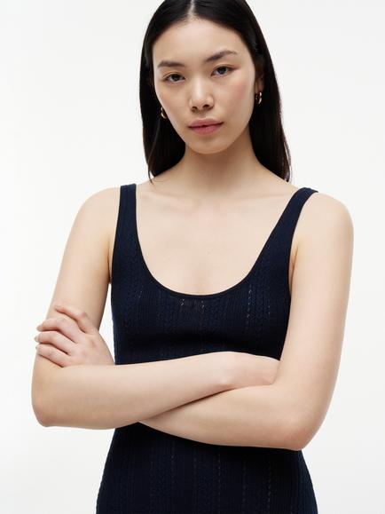 Tommy Hilfiger Cable Knit Pointelle Midi Dress, Blue Navy - view 2, Blue Navy