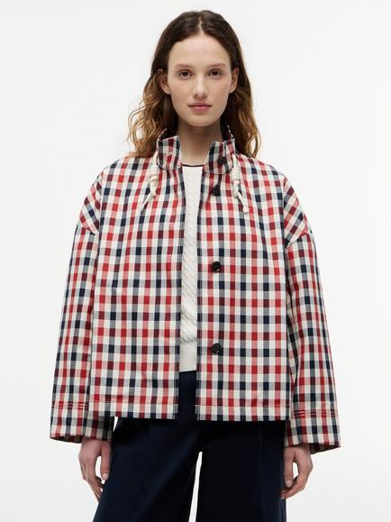 Tommy Hilfiger Check Relaxed Parka Jacket, Burgundy/Blue, Burgundy/Blue