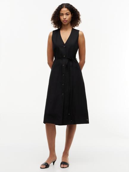 Tommy Hilfiger V-Neck Belted Sleeveless Shirt Dress, Black, Black