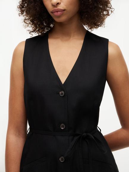 Tommy Hilfiger V-Neck Belted Sleeveless Shirt Dress, Black - view 2, Black