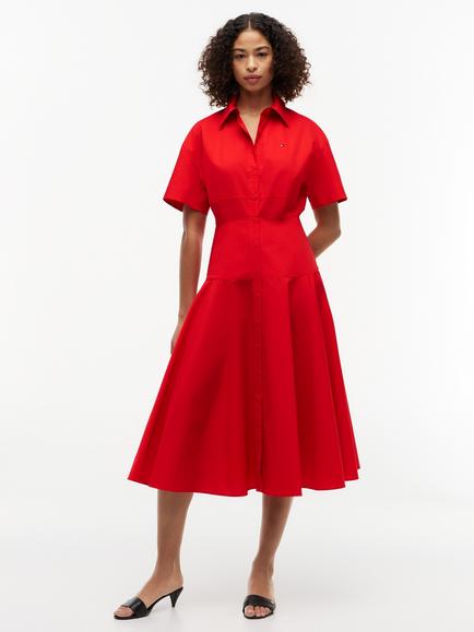 Tommy Hilfiger Poplin Midi Shirt Dress, Dark Red, Dark Red