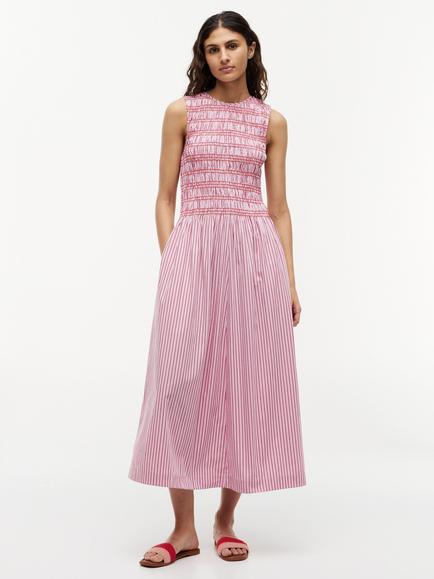Tommy Hilfiger Stripe Smock Sleeveless Maxi Dress, Pink/Multi, Pink/Multi
