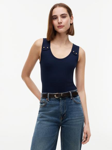Tommy Hilfiger Button Ribbed Tank Top, Blue Navy, Blue Navy