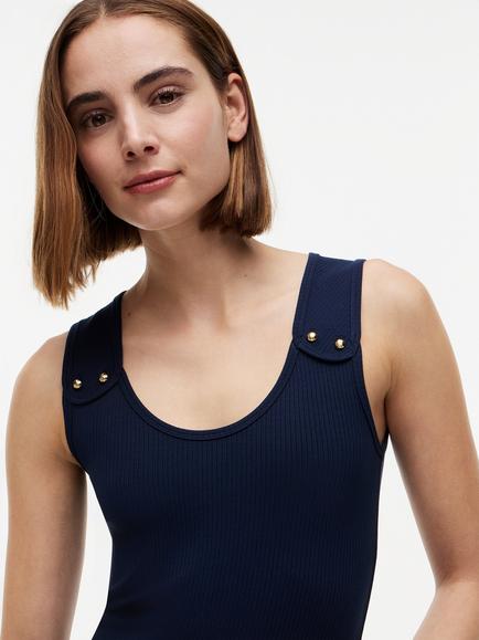 Tommy Hilfiger Button Ribbed Tank Top, Blue Navy - view 2, Blue Navy