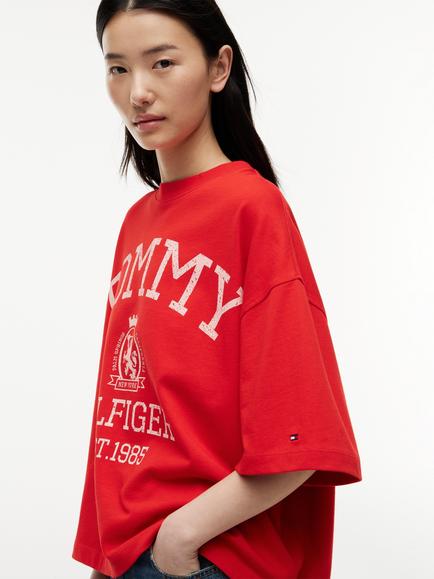 Tommy Hilfiger Crest Relaxed Oversized T-Shirt, Dark Red - view 2, Dark Red