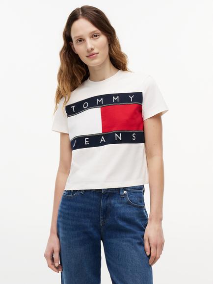 Tommy Hilfiger Crew Neck Flag T-Shirt, White Natural, White Natural