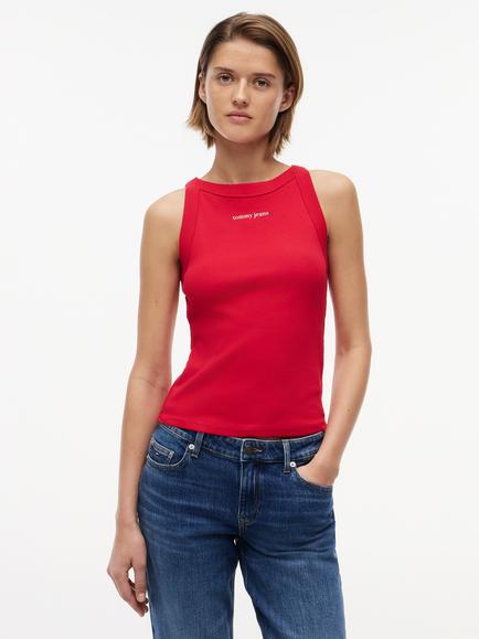 Tommy Hilfiger Logo Ribbed Slim Fit Vest Top, Red Mid, Red Mid