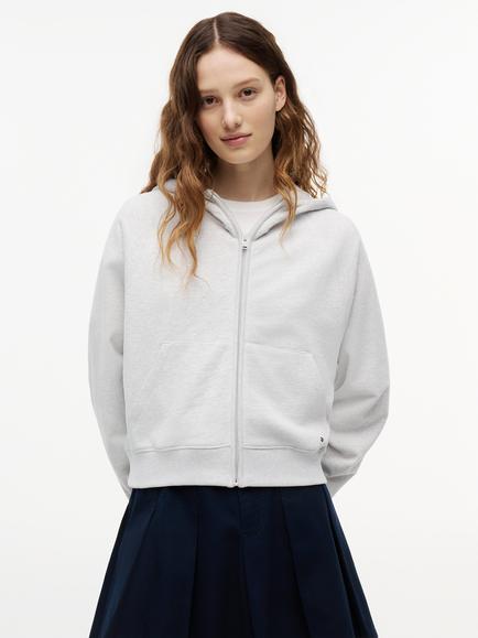 Tommy Hilfiger Boxy Cotton Terry Zip Through Hoodie, Grey Light, Grey Light
