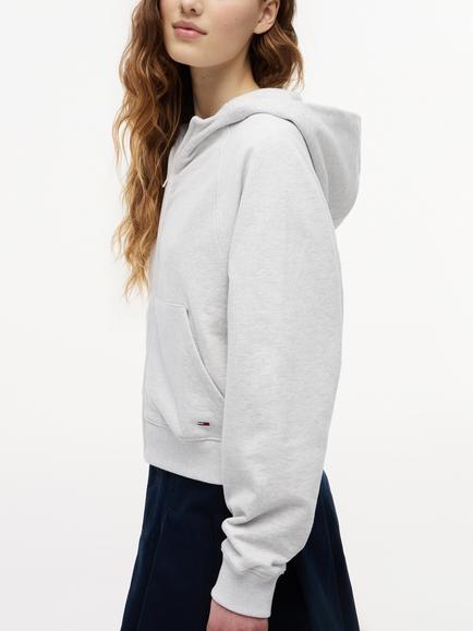 Tommy Hilfiger Boxy Cotton Terry Zip Through Hoodie, Grey Light - view 2, Grey Light