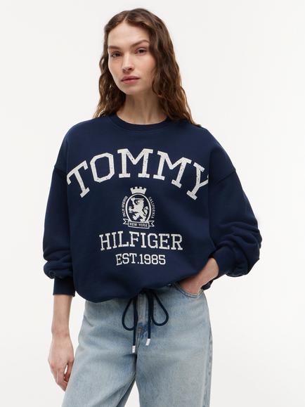 Tommy Hilfiger Crest Logo Drawstring Hem Relaxed Sweatshirt, Blue Navy, Blue Navy
