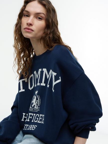 Tommy Hilfiger Crest Logo Drawstring Hem Relaxed Sweatshirt, Blue Navy - view 2, Blue Navy
