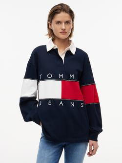 Tommy Hilfiger Tommy Flag Jersey Oversized Rugby Shirt, Blue Navy, Blue Navy
