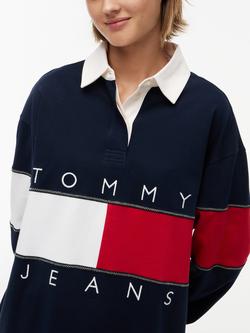 Tommy Hilfiger Tommy Flag Jersey Oversized Rugby Shirt, Blue Navy - view 2, Blue Navy