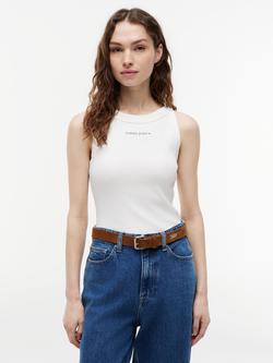 Tommy Hilfiger Logo Ribbed Slim Fit Vest Top, Natural Oatmeal, Natural Oatmeal