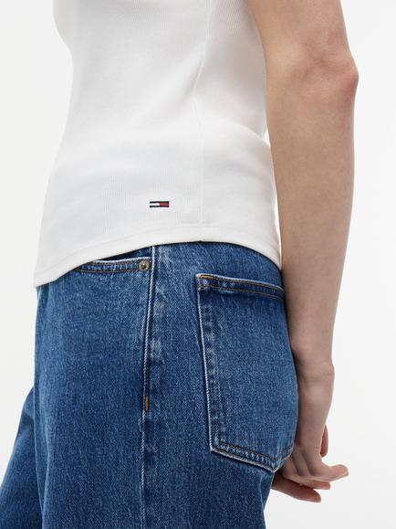 Tommy Hilfiger Logo Ribbed Slim Fit Vest Top, Natural Oatmeal - view 2, Natural Oatmeal