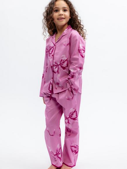 Minijammies Kids' Bow Long Sleeve Pyjama Set, Pink, Pink