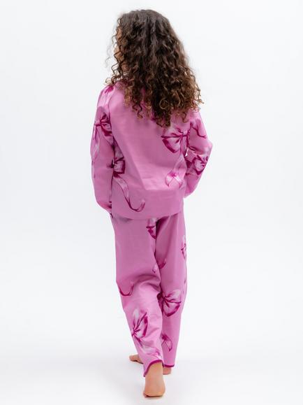 Minijammies Kids' Bow Long Sleeve Pyjama Set, Pink - view 2, Pink