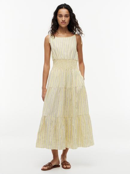 Tommy Hilfiger Tiered Smock Midi Dress, Yellow Light, Yellow Light