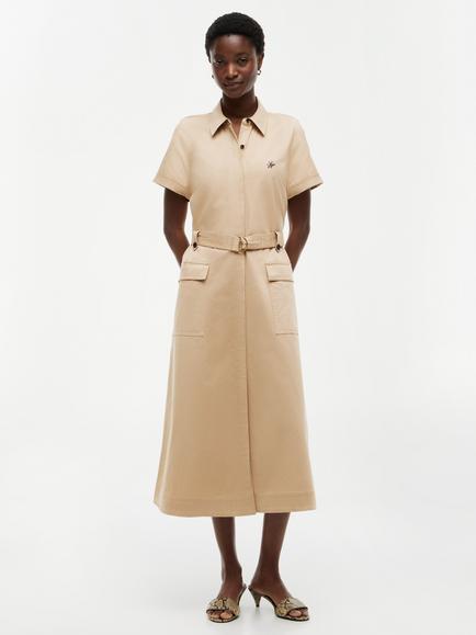 Tommy Hilfiger Belted Twill Midi Shirt Dress, Natural Stone, Natural Stone