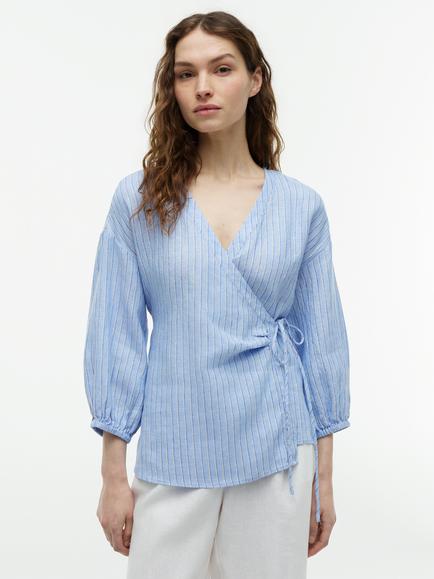Tommy Hilfiger Stripe Pure Linen Top, Mid Blue, Mid Blue