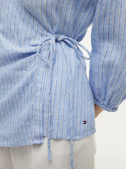 Tommy Hilfiger Stripe Pure Linen Top, Mid Blue - view 2, Mid Blue