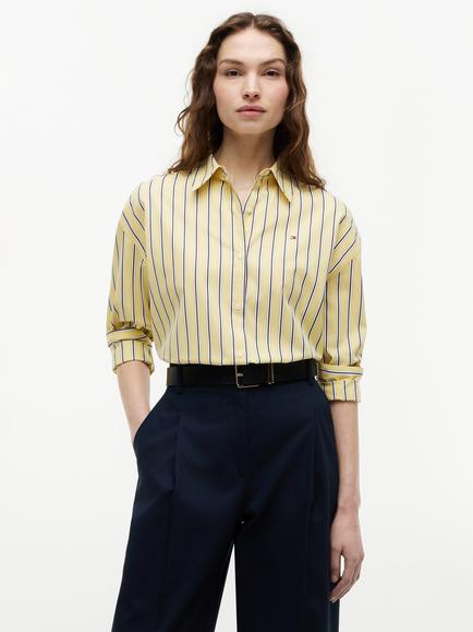 Tommy Hilfiger Striped Boxy Fit Poplin Shirt, Light Yellow/Multi, Light Yellow/Multi