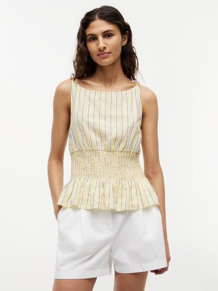 Tommy Hilfiger Stripe Smock Seersucker Tie Strap Top, Yellow/Multi, Yellow/Multi